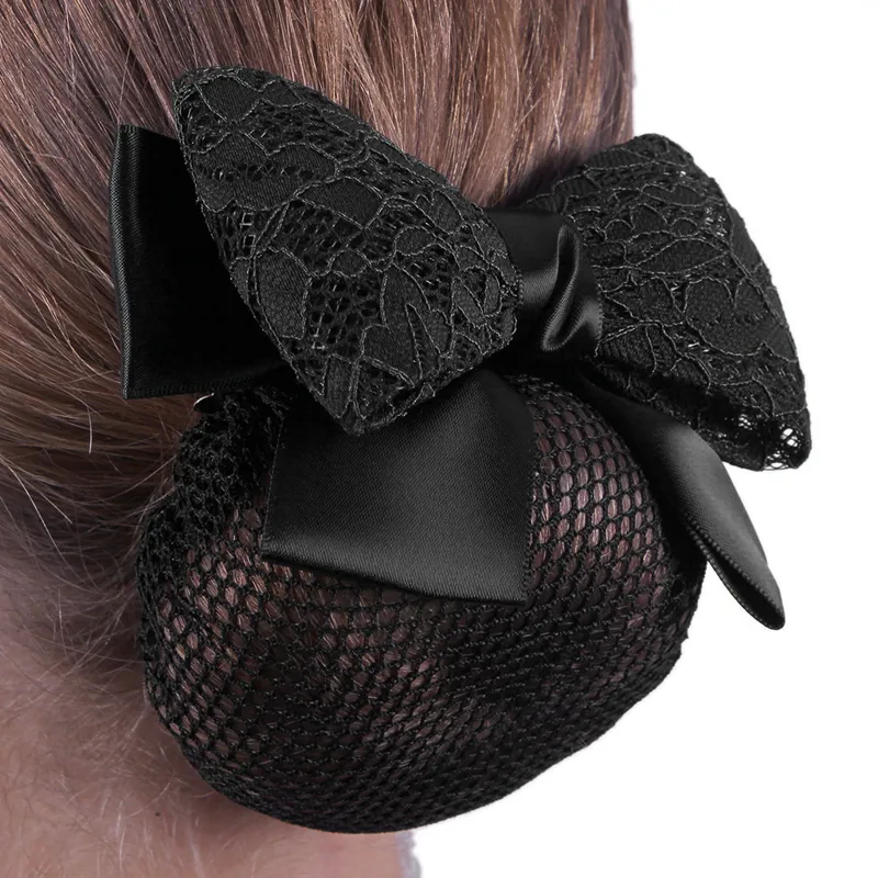 QHP Lace Hair Bow and Hairnet - Black-1