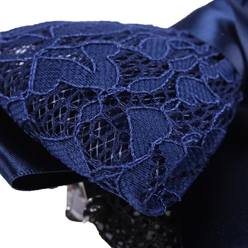 QHP Lace Hair Bow and Hairnet - Navy-2