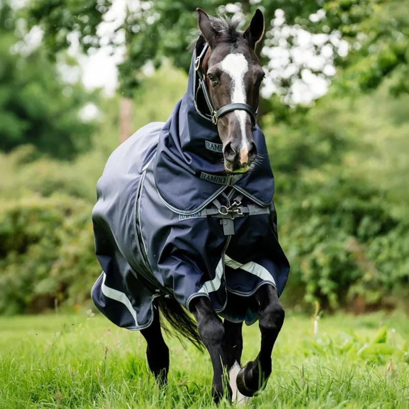 Rambo Optimo 0g Turnout Rug with 400g Liner - Navy/Thunderstorm Grey-1