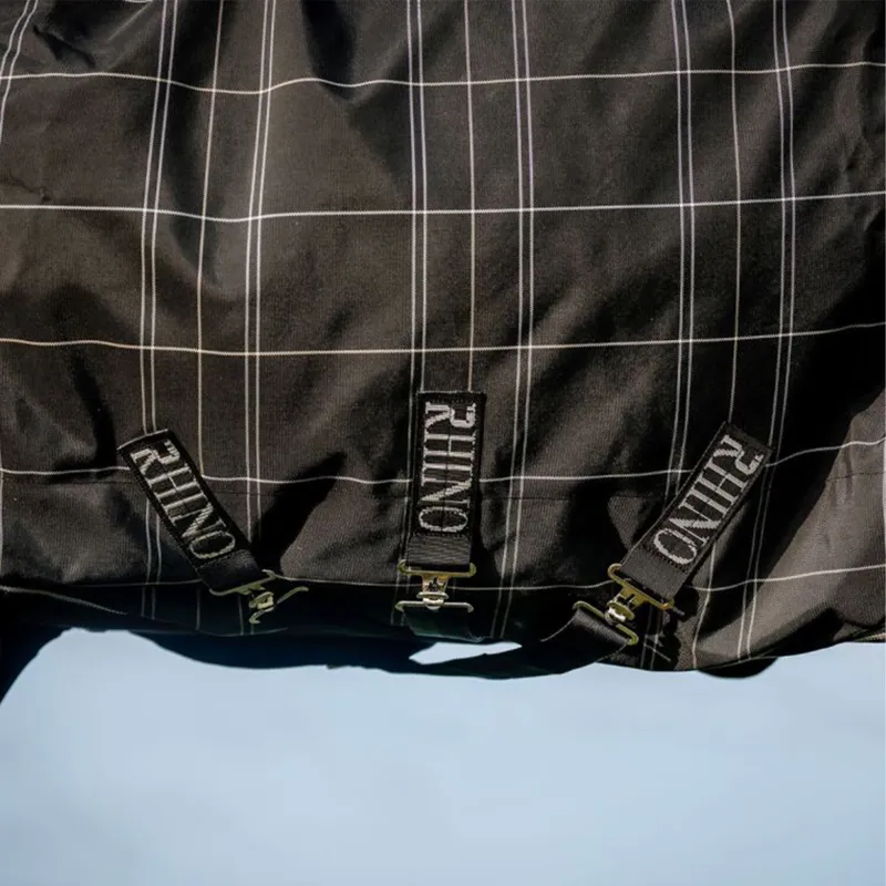 Rhino 0g Turnout Rug with 400g Liner - Black Check/Black/White-3