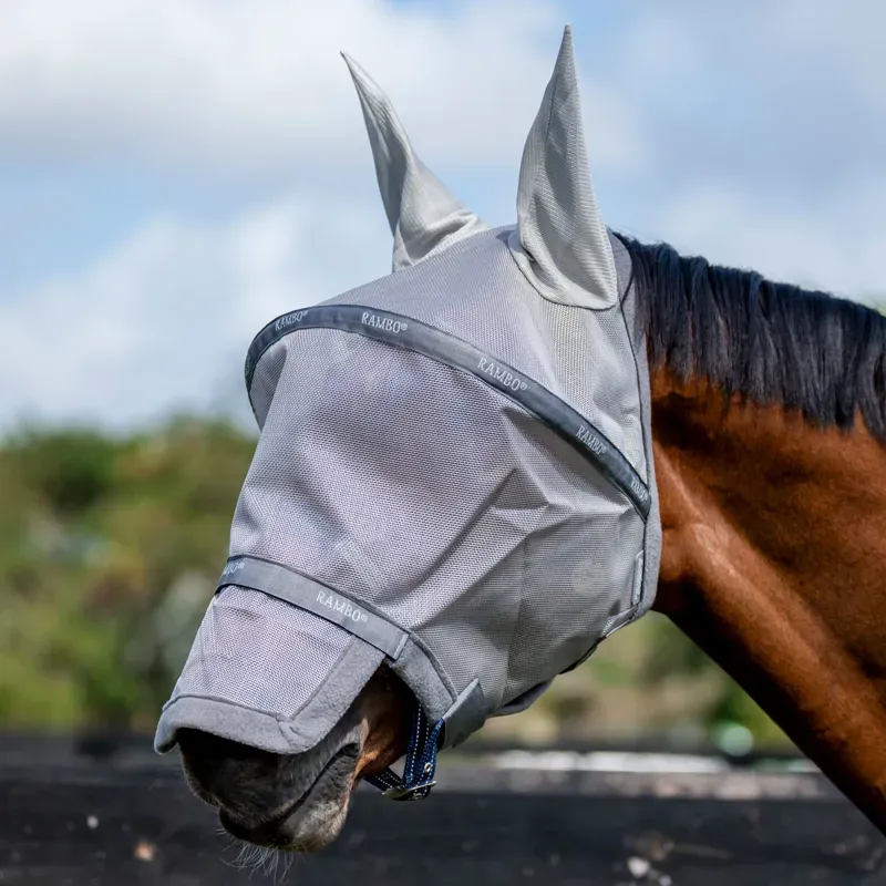 Rambo Plus Fly Mask - Silver/Thunderstorm Grey