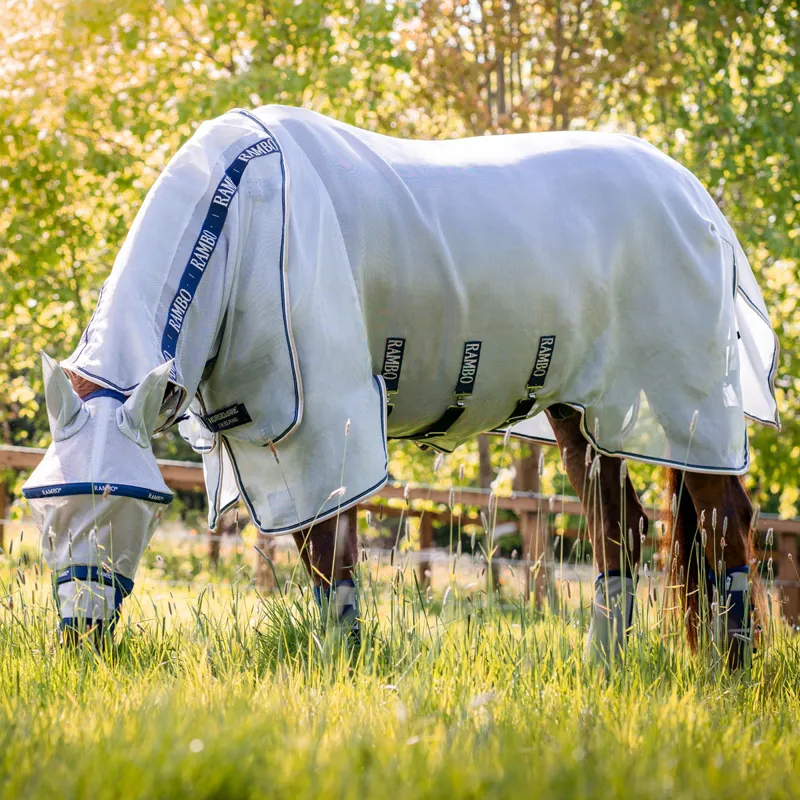 Rambo Protector Detach-A-Neck Fly Rug - Silver/Navy/White/Beige-3