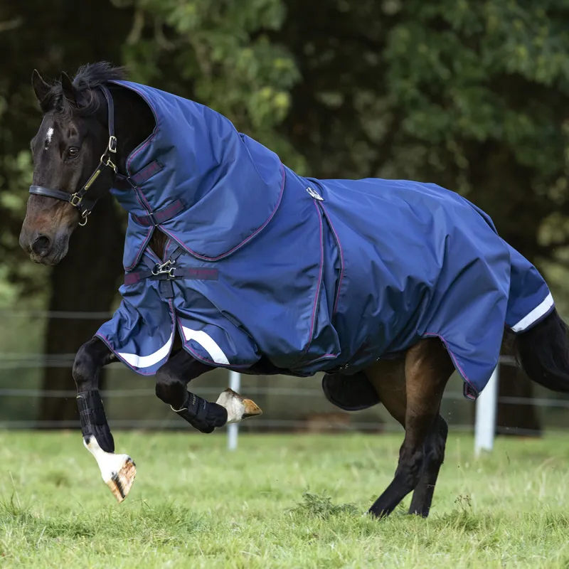 Rambo Optimo 0g Standard Neck Turnout Rug - Navy/Burgundy/Teal/Navy-2