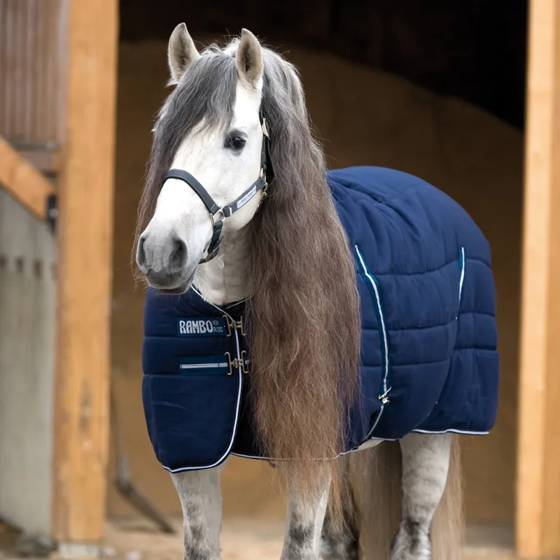 Rambo Medium Weight 200g Standard Neck Stable Rug - Navy/Navy/White