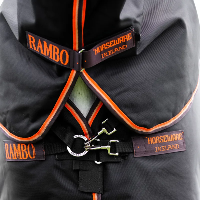 Rambo Supreme 1680D 200g Detachable Neck Turnout Rug - Black/Tan-2