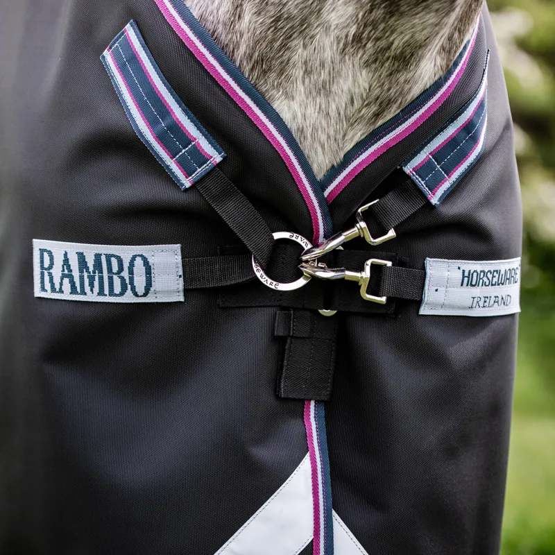 Rambo Supreme 1680D 0g Detachable Neck Turnout Rug - Navy/Burgundy-2