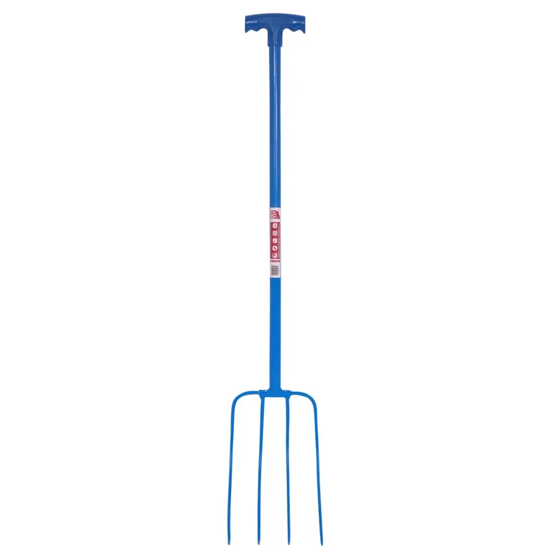 Red Gorilla 4-Prong Manure Fork With T-Handle - Blue