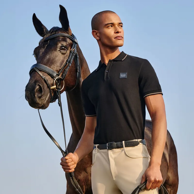 BOSS Equestrian Paul Mens Patch Polo Shirt - Black 