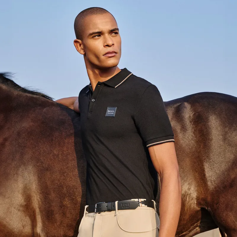 BOSS Equestrian Paul Mens Patch Polo Shirt - Black -6