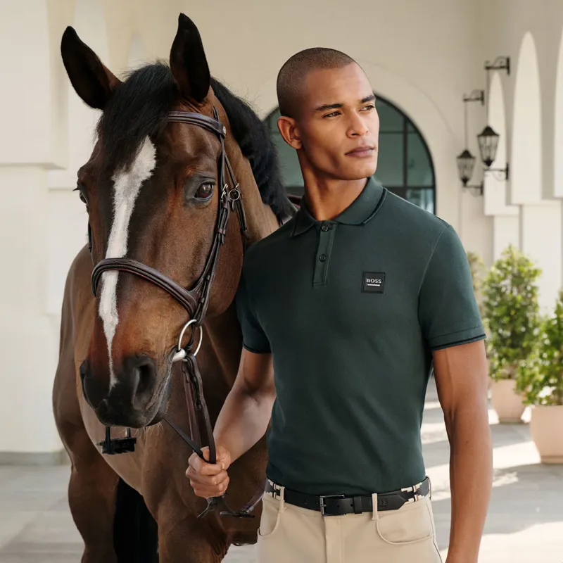 BOSS Equestrian Paul Mens Patch Polo Shirt - Pine Grove -1