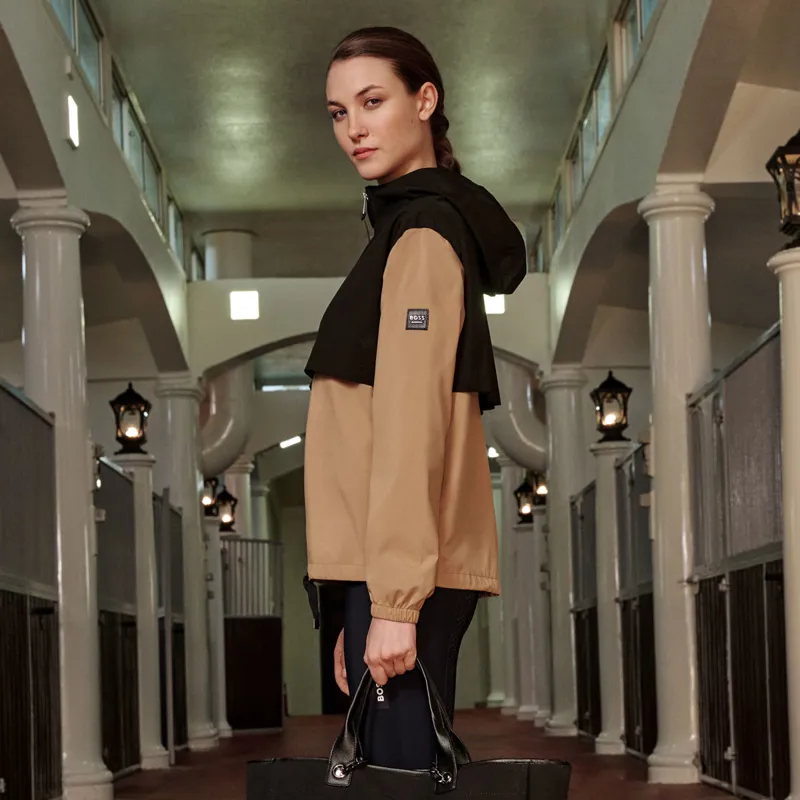 BOSS Equestrian Louise Womens Waterproof Rain Jacket - Black/Camel-6