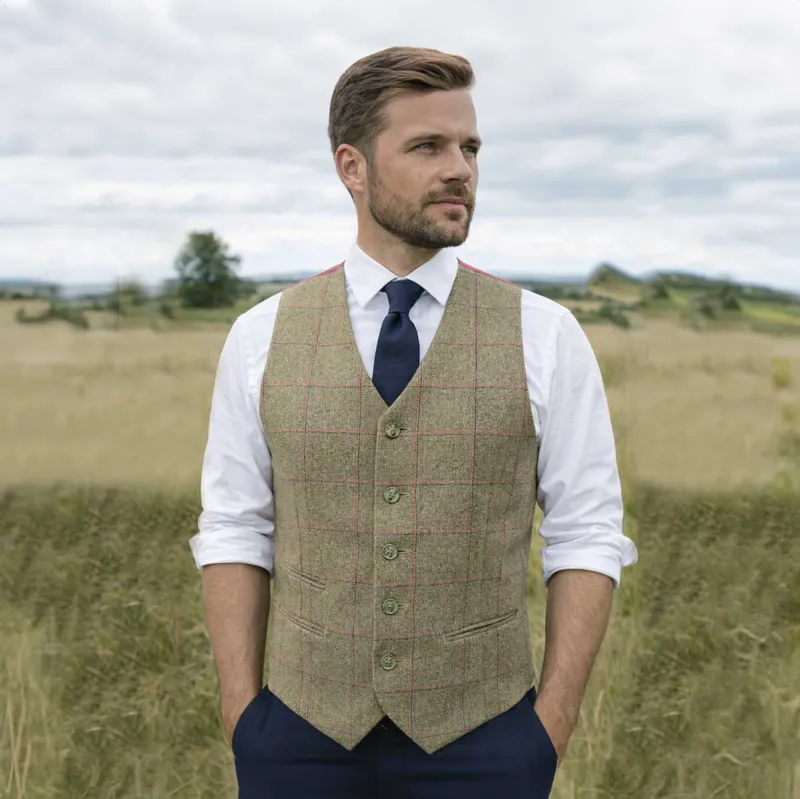 Equetech Launton Mens Tweed Show Waistcoat - Launton Green