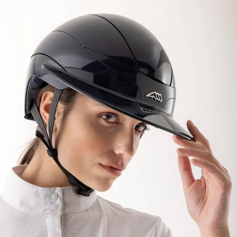 Equiline Xanto Logo Sun Visor Wide Peak Riding Hat - Glossy Black-1