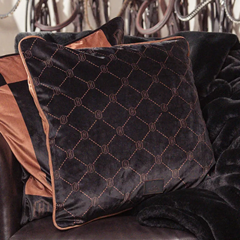 Eskadron Heritage Velvet Pillow Cover - Lattice Pattern - Black/Almond