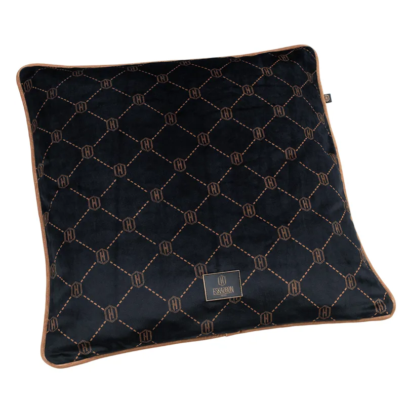 Eskadron Heritage Velvet Pillow Cover - Lattice Pattern - Black/Almond-2