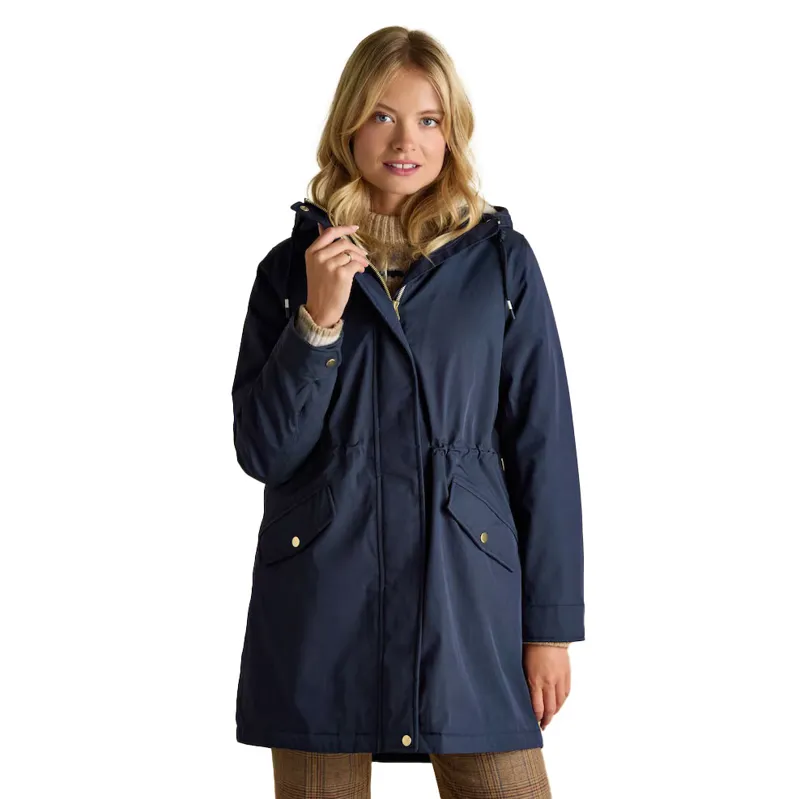 Joules Portwell Cosy Womens Fleece Lined Waterproof Rain Coat - Navy