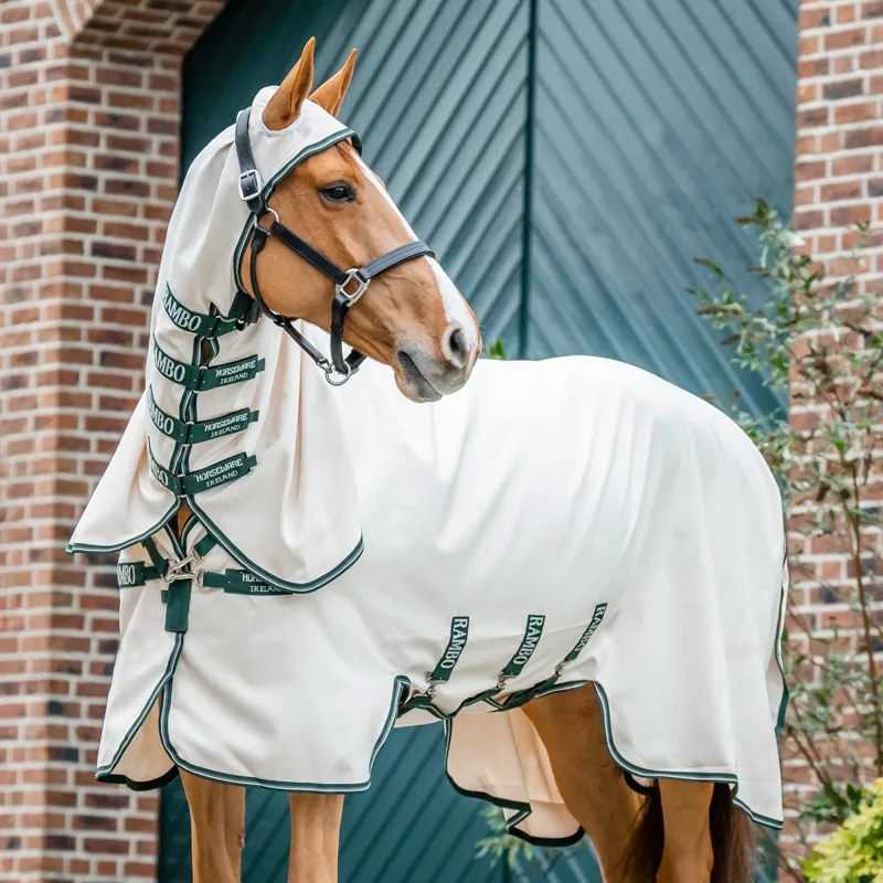 Rambo Hoody Sweet Itch Fly Rug - Chalk/Hunter Green/Silver-1