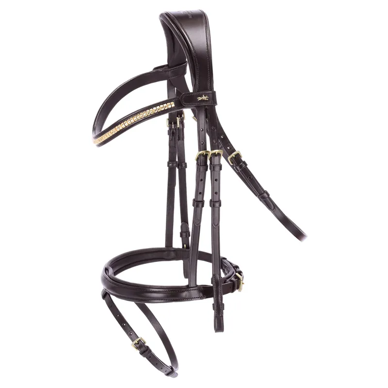 Schockemohle Monza C Removable Flash Bridle - Dark Brown/Gold