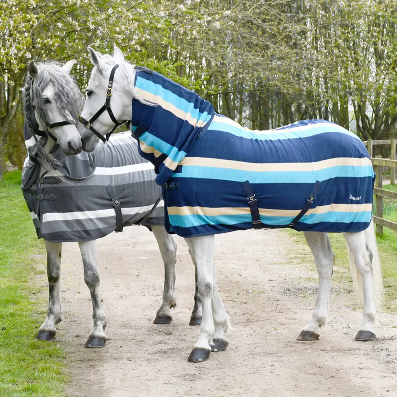 Rhinegold Fixed Neck Fleece Rug - Grey Stripe-1