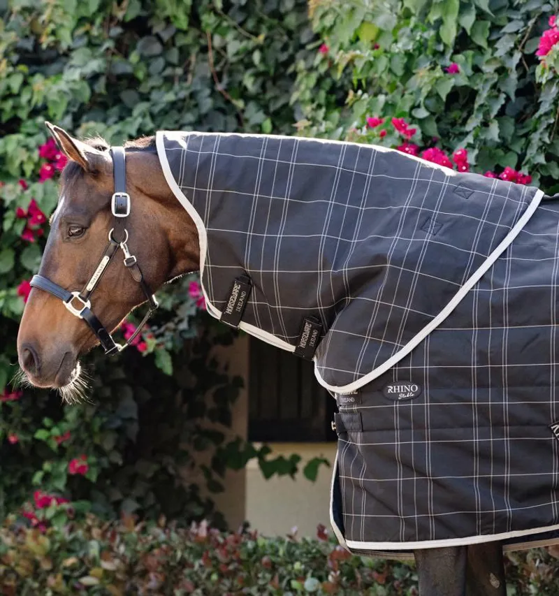Rhino 200g Stable Hood - Black/Grey/White Check and Gray