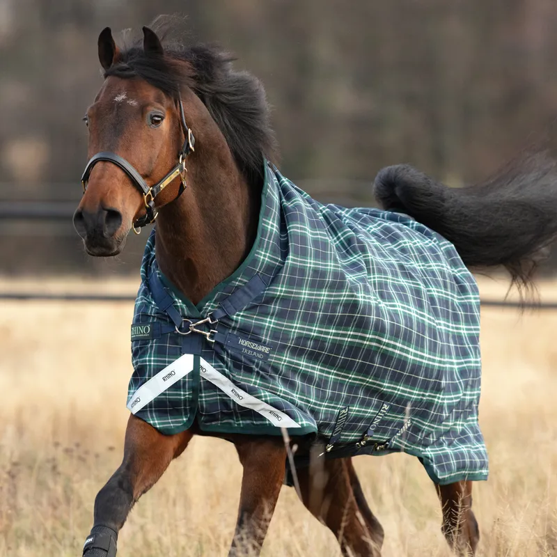 Rhino Wug Vari-Layer 100g Turnout Rug - Hunter Check/Navy/Green-1