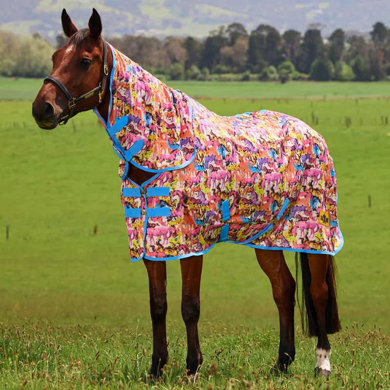 Saxon Mesh Combo Neck Fly Rug - Technicolour Horse Print-3