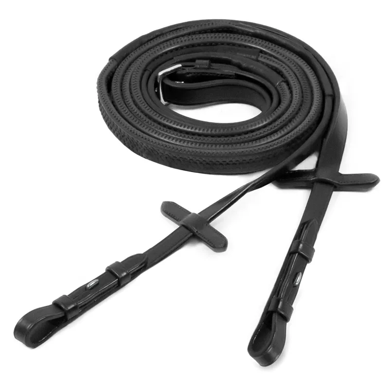 Schockemohle Rubber Grip Reins with Billets - Black/Silver-1