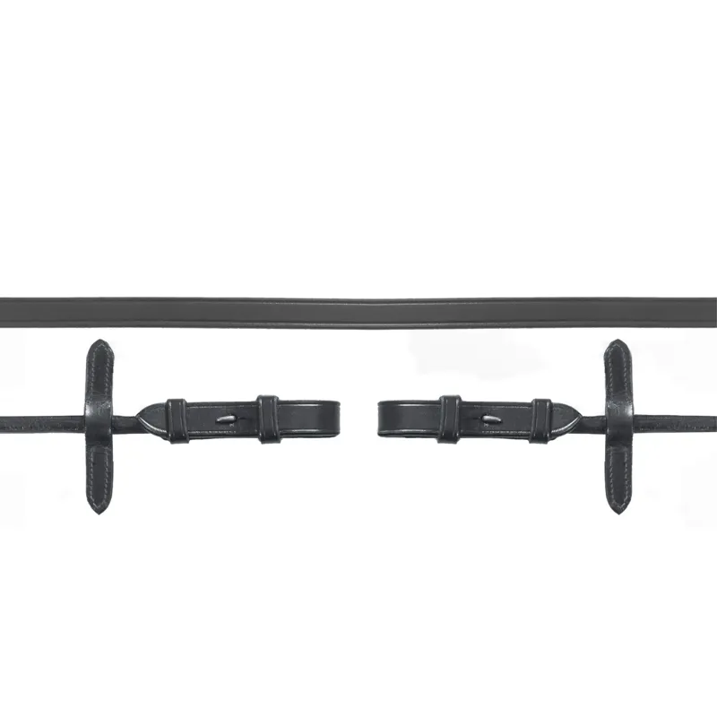 Schockemohle Double Bridle Leather Rolled Curb Reins - Black/Silver