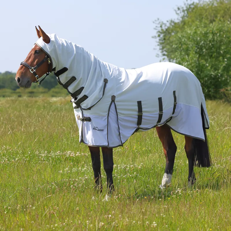 Shires Highlander Plus Sun Shade Combo Neck Fly Rug - White