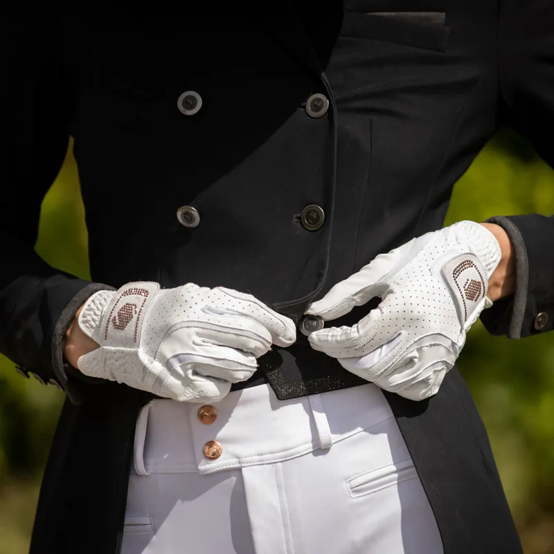 Samshield V-Skin Swarovski Riding Gloves - White/Rose Gold-4