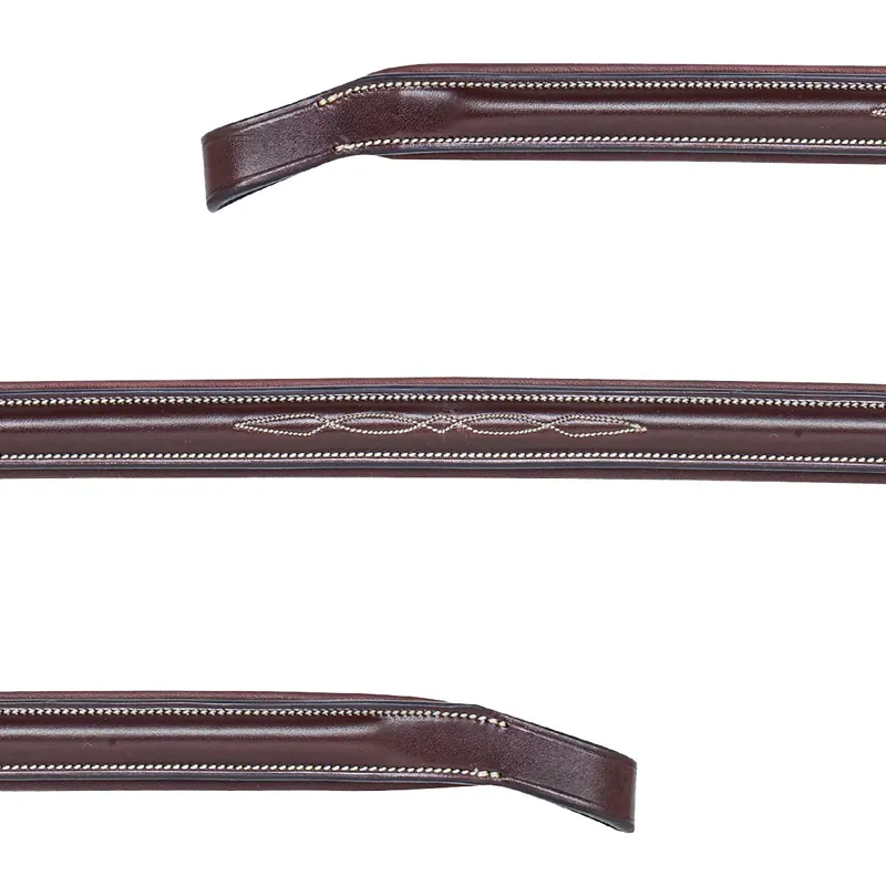 Equiline BB0417 Flat Padded Leather Browband with Stitching - Brown-1