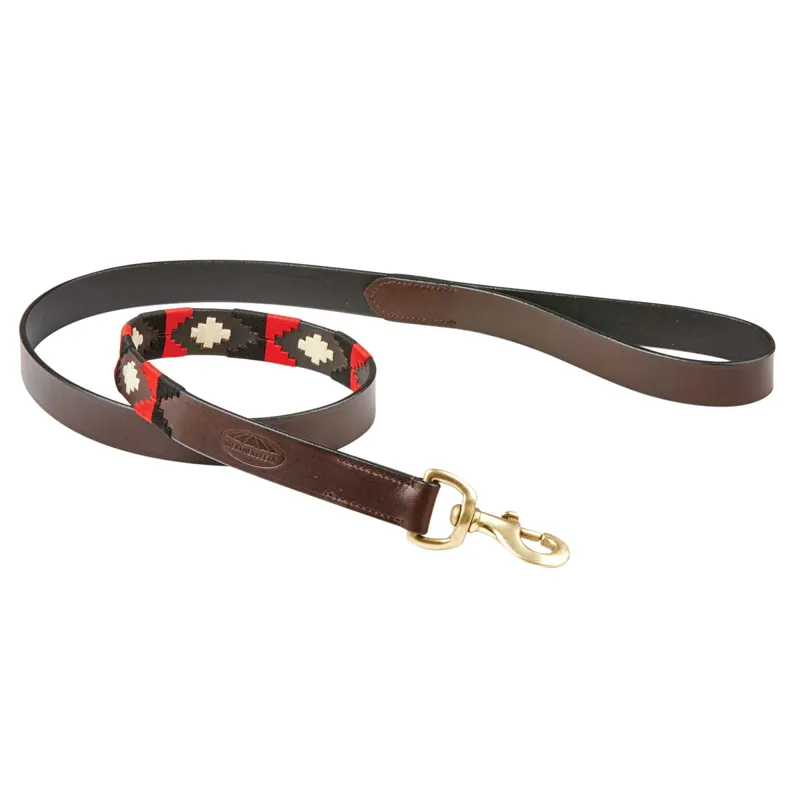 WeatherBeeta Polo Dog Lead - Cowdray Brown/Black/Red/White