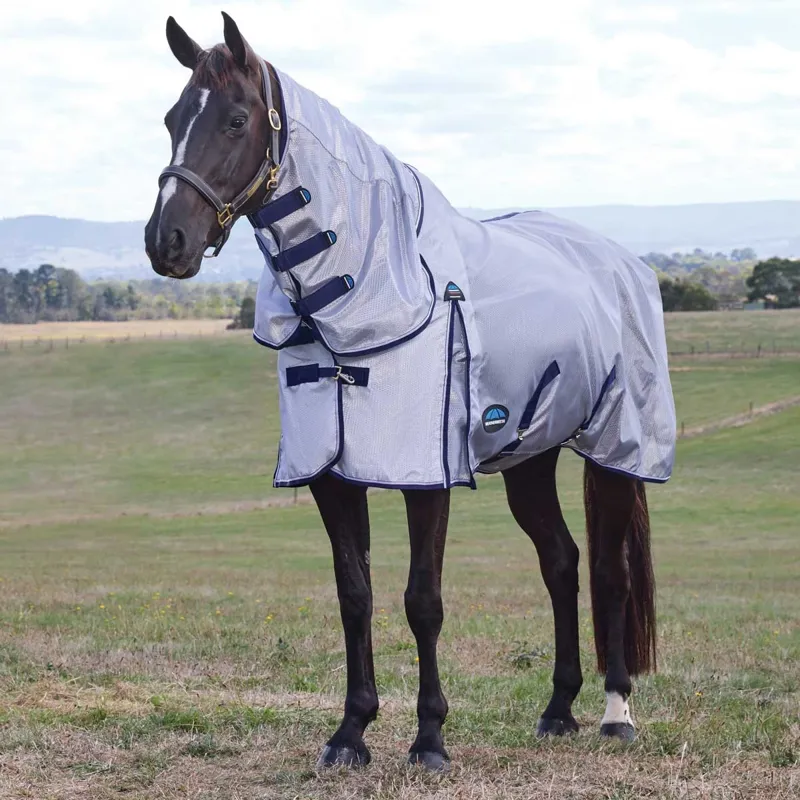 WeatherBeeta ComFiTec Hexi Shield Combo Neck Fly Rug - Silver/Navy