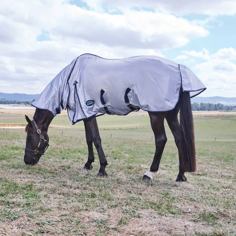 WeatherBeeta ComFiTec Hexi Shield Combo Neck Fly Rug - Silver/Navy-7