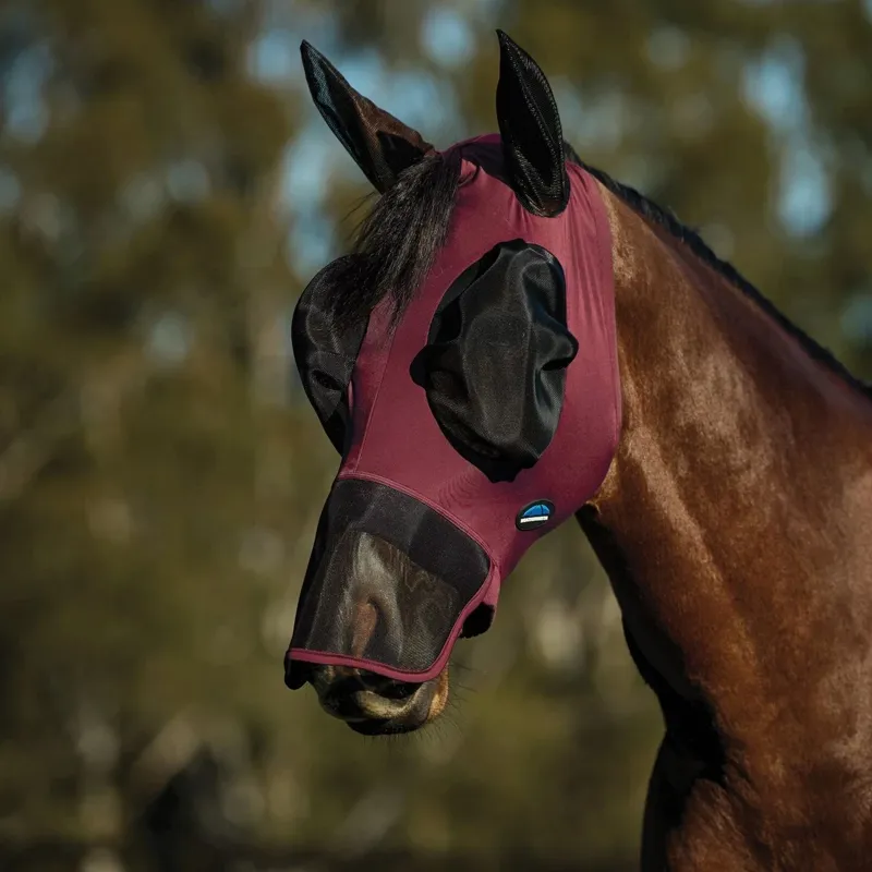 WeatherBeeta ComFiTec Luxe Stretch Fly Mask with Ears/Nose - Burgundy