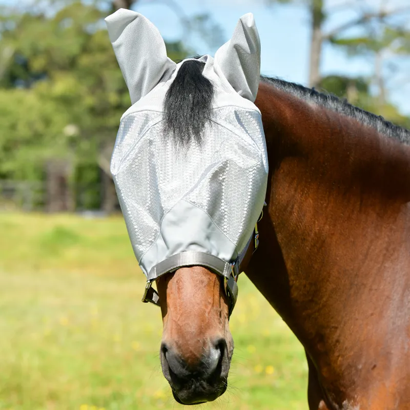 WeatherBeeta ComFiTec Hexi Shield Dual Fly Mask and Headcollar - Silver-2