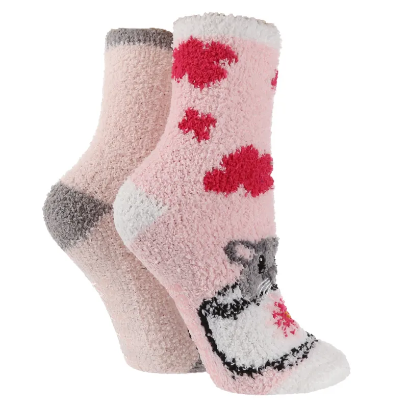 Sockshop Wild Feet Cosy Lounge Adults Socks 2 Pack - Teacup Mouse