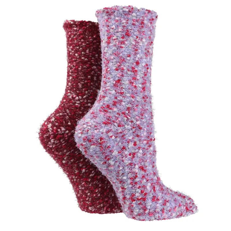 Sockshop Wild Feet Popcorn Fluffy Adults Socks 2 Pack - Lilac/Hot Pink