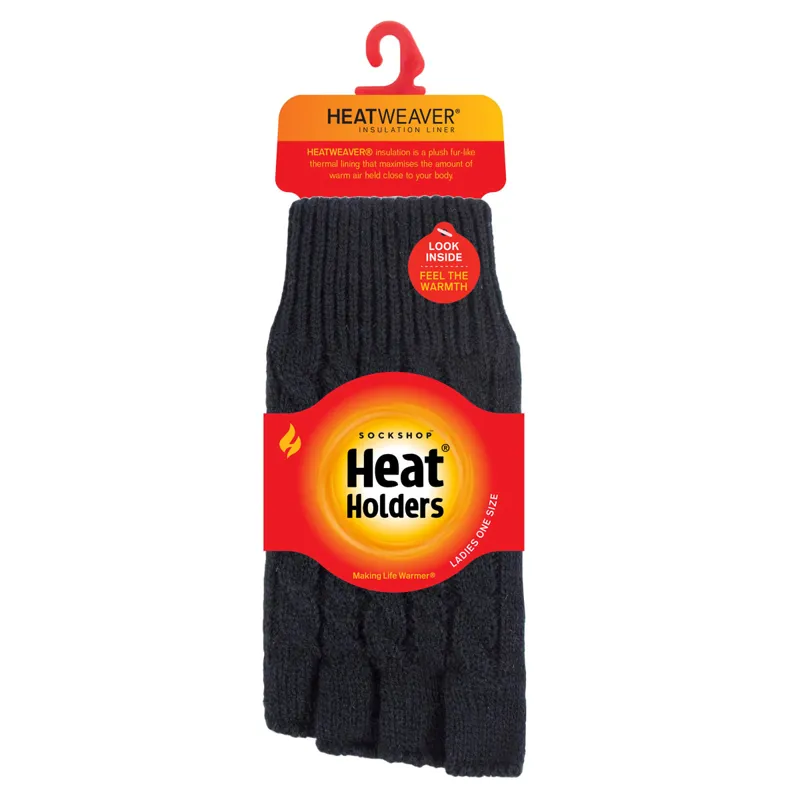 Sockshop Heat Holders Ayla Ladies Fingerless Gloves - Black-1