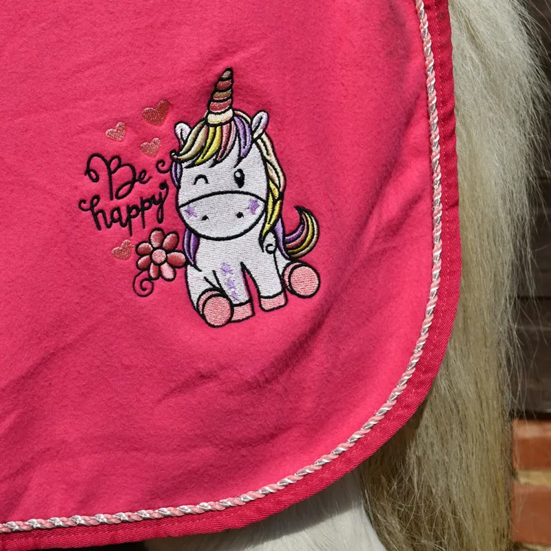 Rhinegold Unicorn Embroidered Fleece Pony Rug - Pink-1